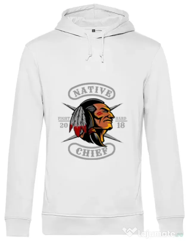 Hoodie barbat cu gluga Native chief Alb