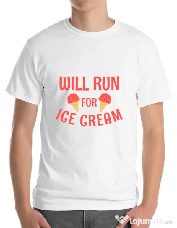 Tricou ADLER barbat Running for ice cream Alb