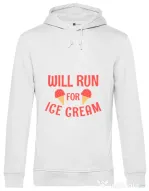 Hoodie barbat cu gluga Running for ice cream Alb