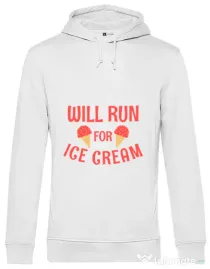 Hoodie barbat cu gluga Running for ice cream Alb