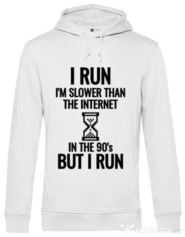 Hoodie barbat cu gluga I run Alb
