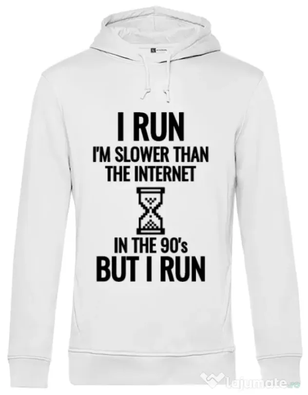 Hoodie barbat cu gluga I run Alb