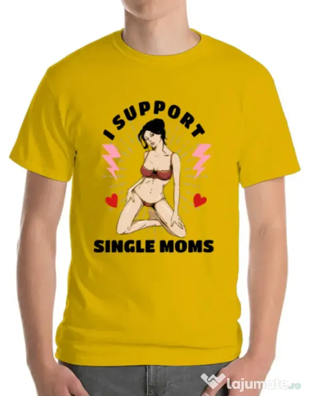 Tricou ADLER barbat I Support Single Moms Galben