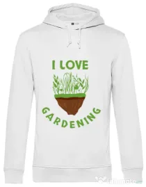Hoodie barbat cu gluga I love gardening Alb