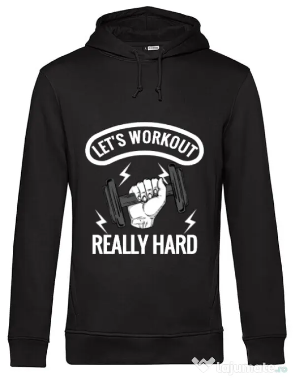 Hoodie barbat cu gluga Let’s workout Negru