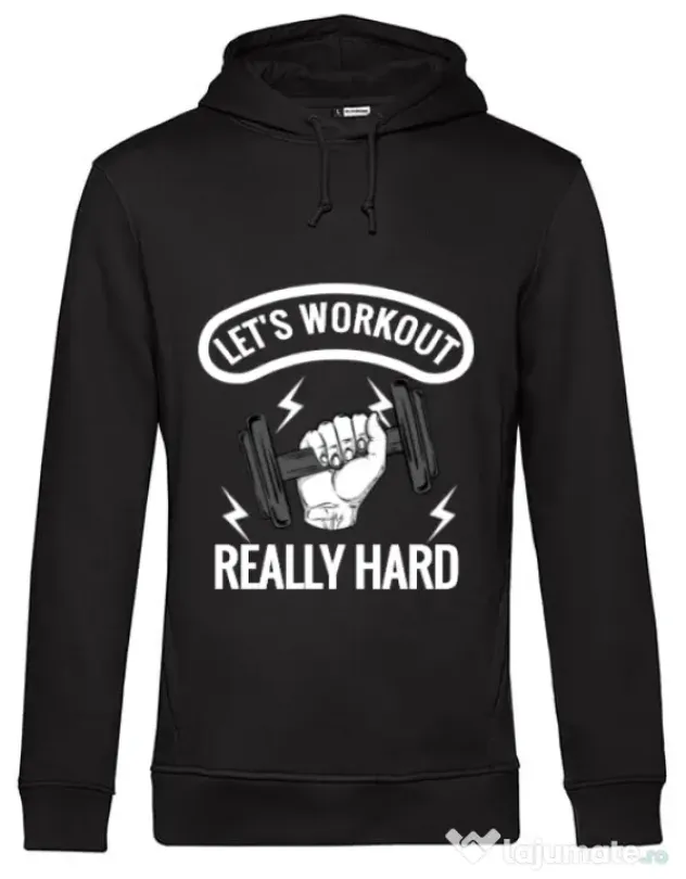 Hoodie barbat cu gluga Let’s workout Negru