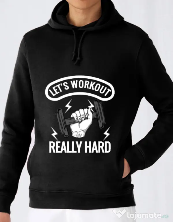 Hoodie barbat cu gluga Let’s workout Negru