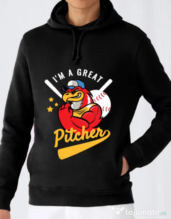 Hoodie barbat cu gluga Great pitcher Negru