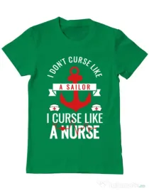 Tricou ADLER barbat Curse like a nurse Verde mediu