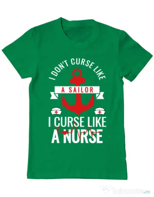 Tricou ADLER barbat Curse like a nurse Verde mediu