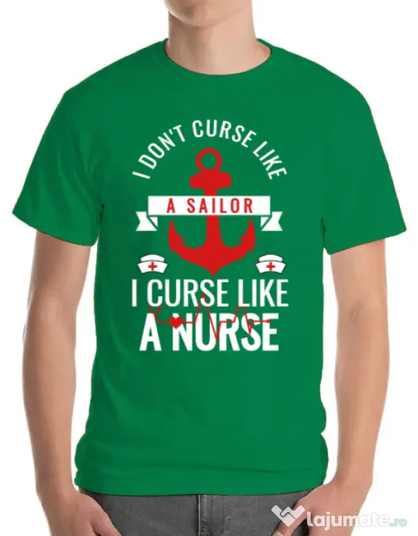 Tricou ADLER barbat Curse like a nurse Verde mediu