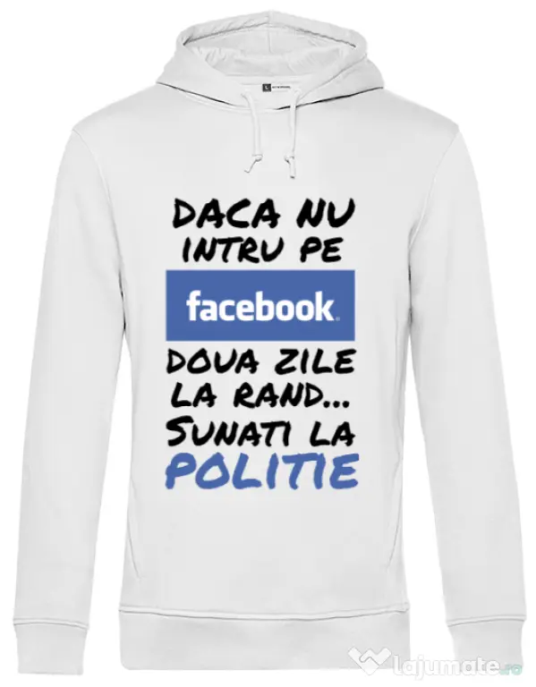 Hoodie barbat cu gluga Sunati la politie Alb