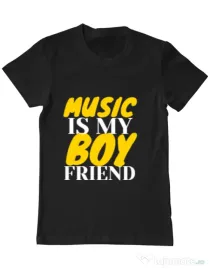 Tricou ADLER barbat Music is my boyfriend Negru