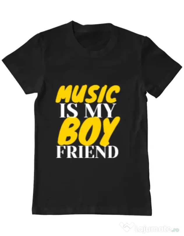 Tricou ADLER barbat Music is my boyfriend Negru