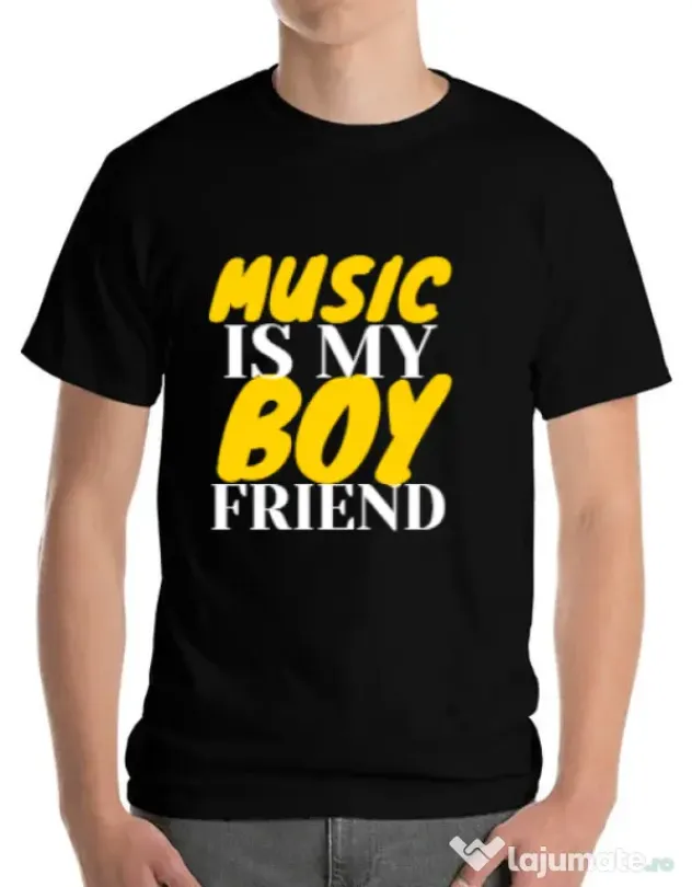 Tricou ADLER barbat Music is my boyfriend Negru