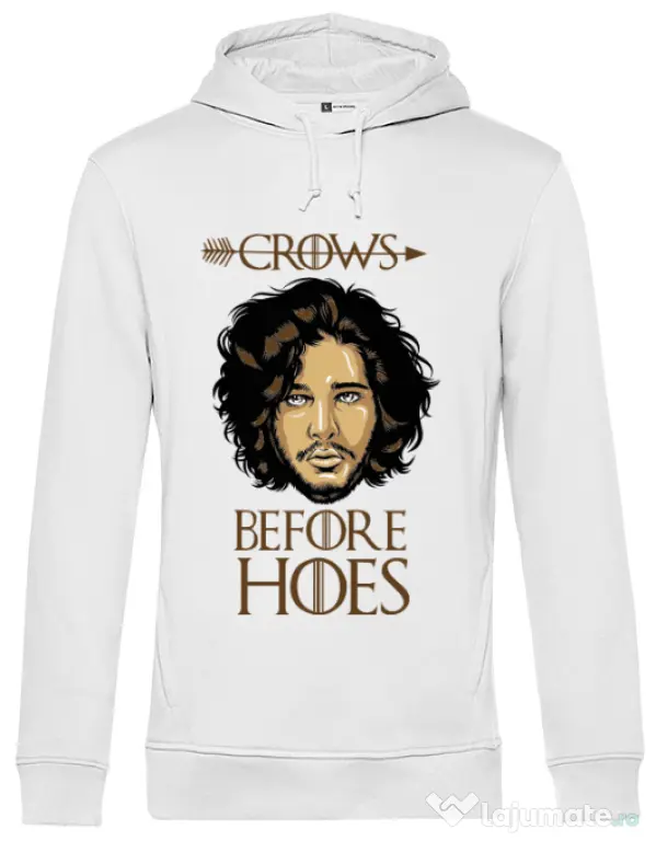 Hoodie barbat cu gluga Crows Before Hoes Alb