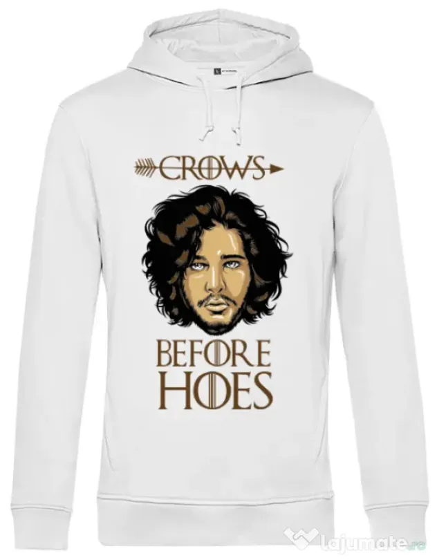 Hoodie barbat cu gluga Crows Before Hoes Alb
