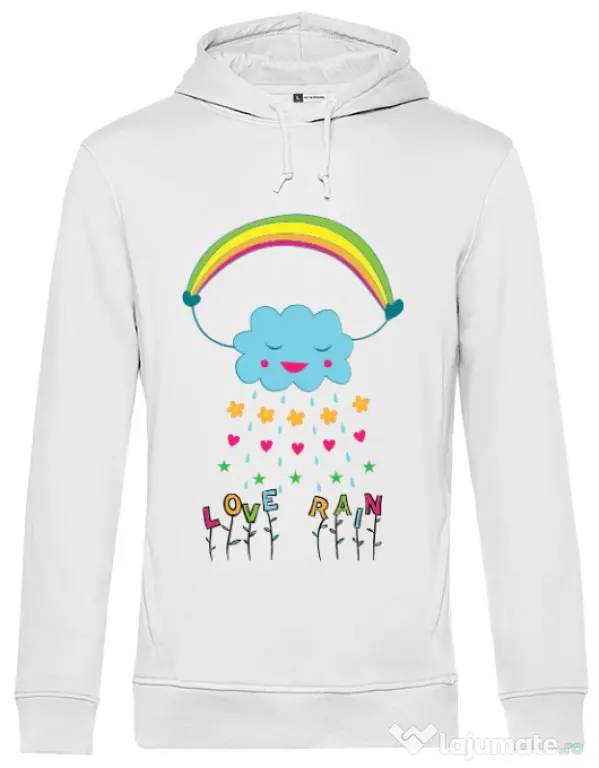 Hoodie barbat cu gluga Love rain Alb