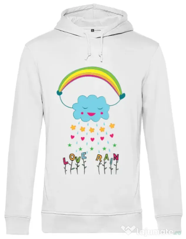 Hoodie barbat cu gluga Love rain Alb
