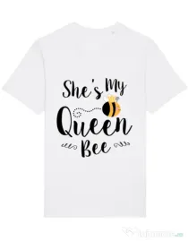 Tricou STANLEY STELLA barbat She is my queen bee Alb
