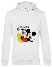 Hoodie barbat cu gluga Lucky to have you Alb
