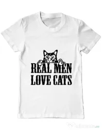 Tricou ADLER barbat Real men love cats Alb