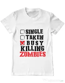 Tricou ADLER barbat Busy killing zombies Alb