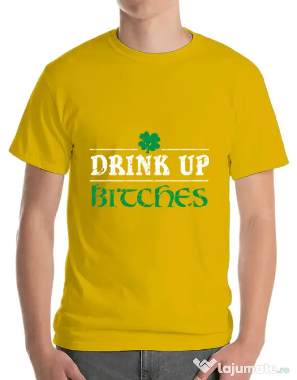 Tricou ADLER barbat Drink up bitches Galben