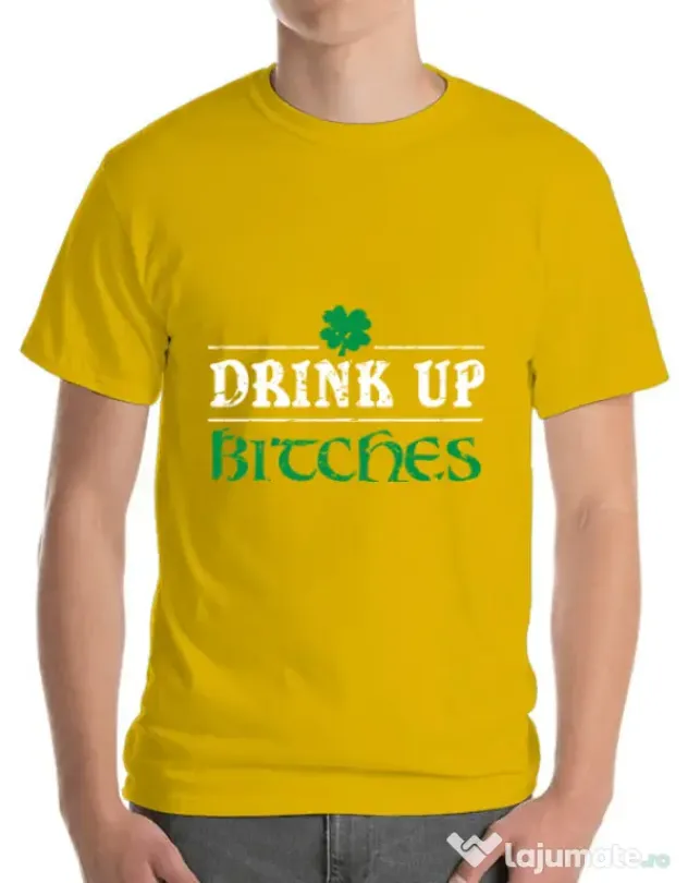 Tricou ADLER barbat Drink up bitches Galben