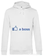 Hoodie barbat cu gluga Like a boss Facebook Alb