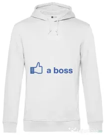 Hoodie barbat cu gluga Like a boss Facebook Alb