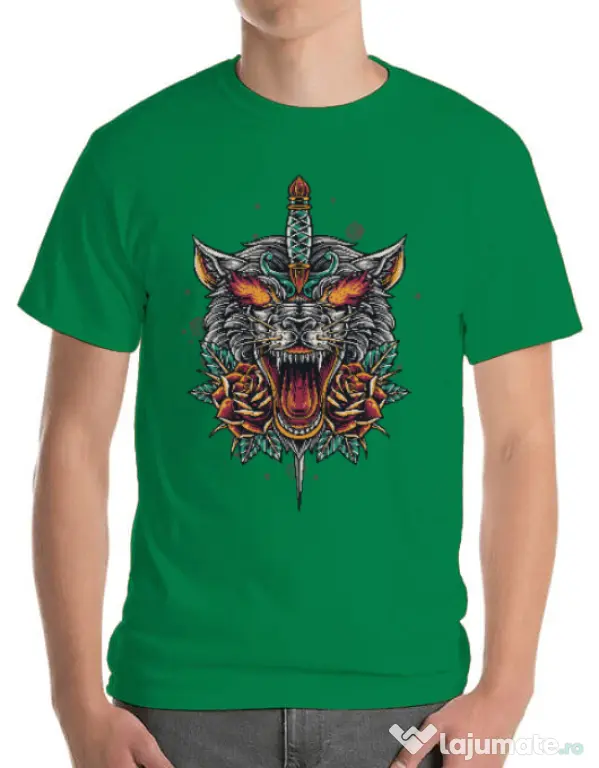 Tricou ADLER barbat Stabbed wolf Verde mediu