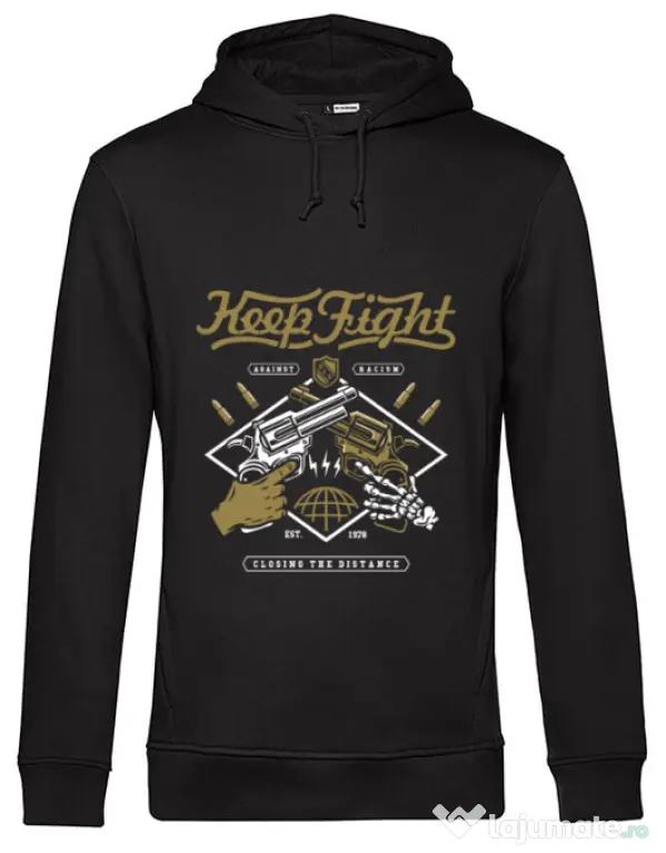 Hoodie barbat cu gluga Keep Fight Negru