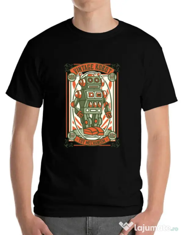 Tricou ADLER barbat Vintage Robot Negru