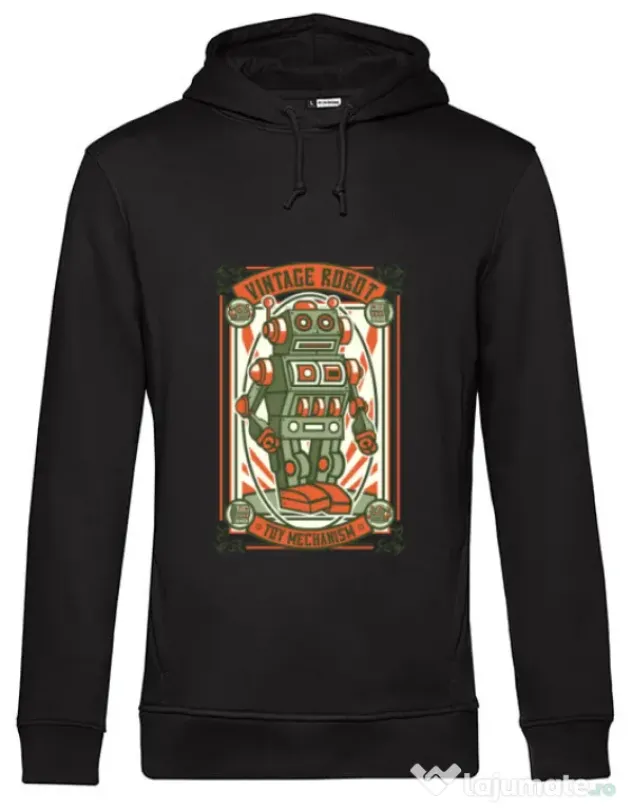 Hoodie barbat cu gluga Vintage Robot Negru