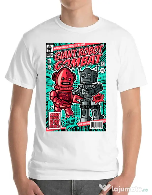 Tricou ADLER barbat Giant robot combat Alb