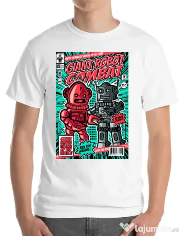 Tricou ADLER barbat Giant robot combat Alb