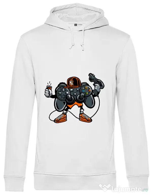 Hoodie barbat cu gluga Lets play Alb