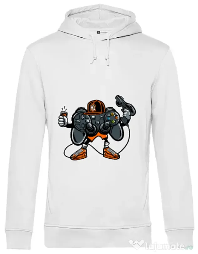 Hoodie barbat cu gluga Lets play Alb