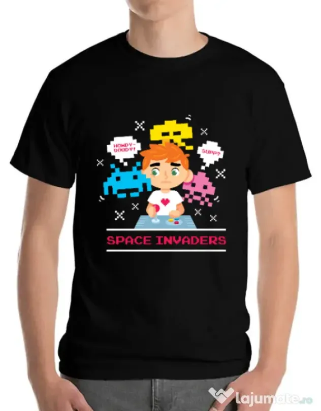 Tricou ADLER barbat Space Invader Negru