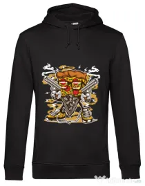 Hoodie barbat cu gluga Pizza Gangster Negru
