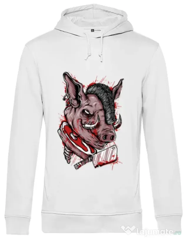 Hoodie barbat cu gluga Pig Saw Alb