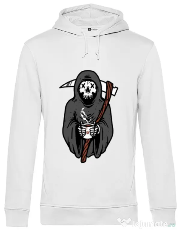 Hoodie barbat cu gluga Coffee Reaper Alb