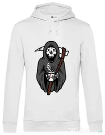 Hoodie barbat cu gluga Coffee Reaper Alb