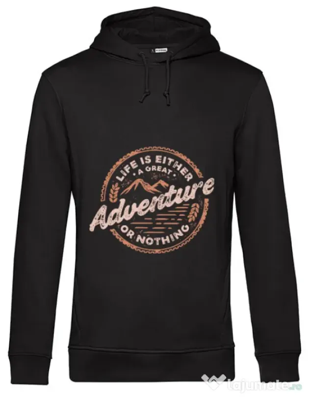 Hoodie barbat cu gluga Adventure or nothing Negru