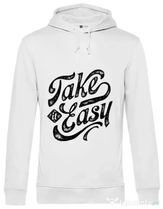 Hoodie barbat cu gluga Take it easy Alb