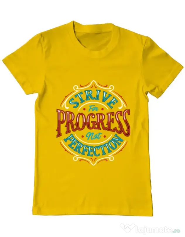 Tricou ADLER barbat Strive For Progress Not Perfection Galben