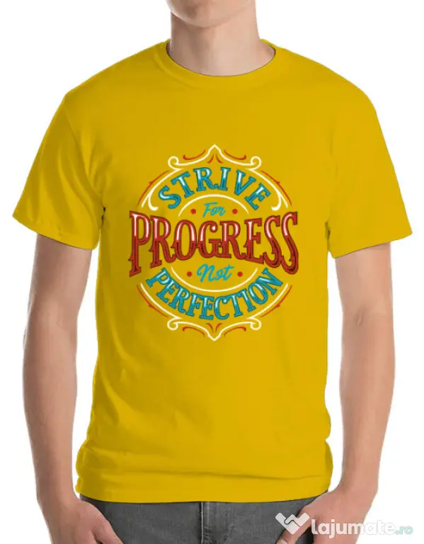 Tricou ADLER barbat Strive For Progress Not Perfection Galben