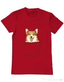 Tricou ADLER barbat Corgi in The Pocket Rosu