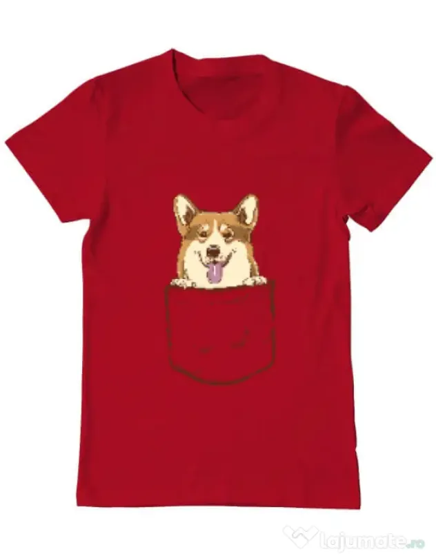 Tricou ADLER barbat Corgi in The Pocket Rosu